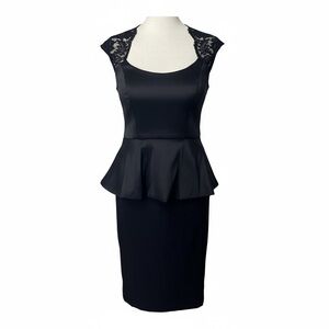 Dead Stock Caché Black Sheath Lace Peplum Scoop Neck Evening Cocktail Dress W 4
